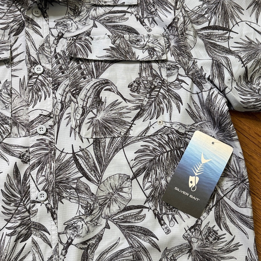 SILVER BAIT MEN’S OUTDOORS FISHING VENTILATED PRINT SHIRT BOTTON DOWN - Picture 3 of 7